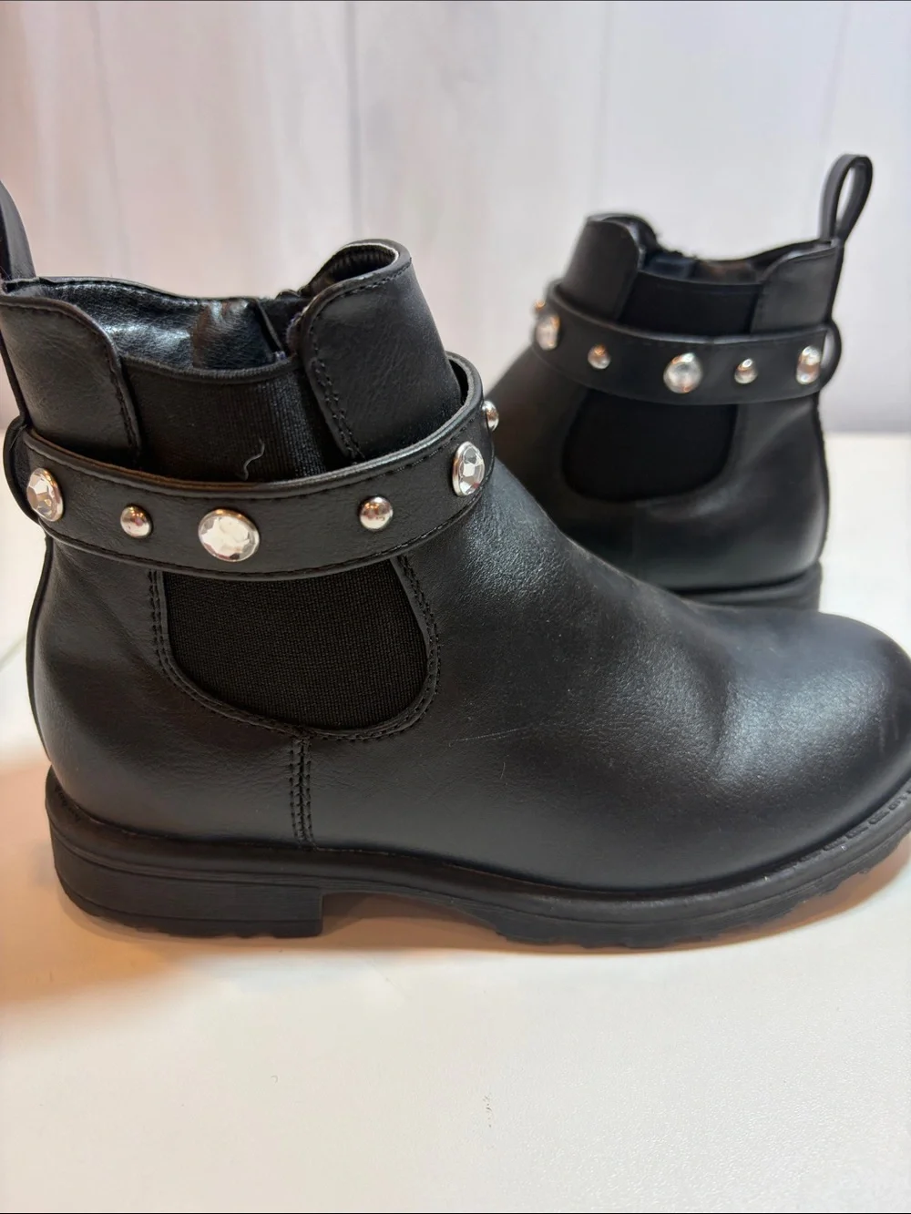 The Children’s Place Girls Black Rhinestone Ankle Boots  Side zip – Size 13